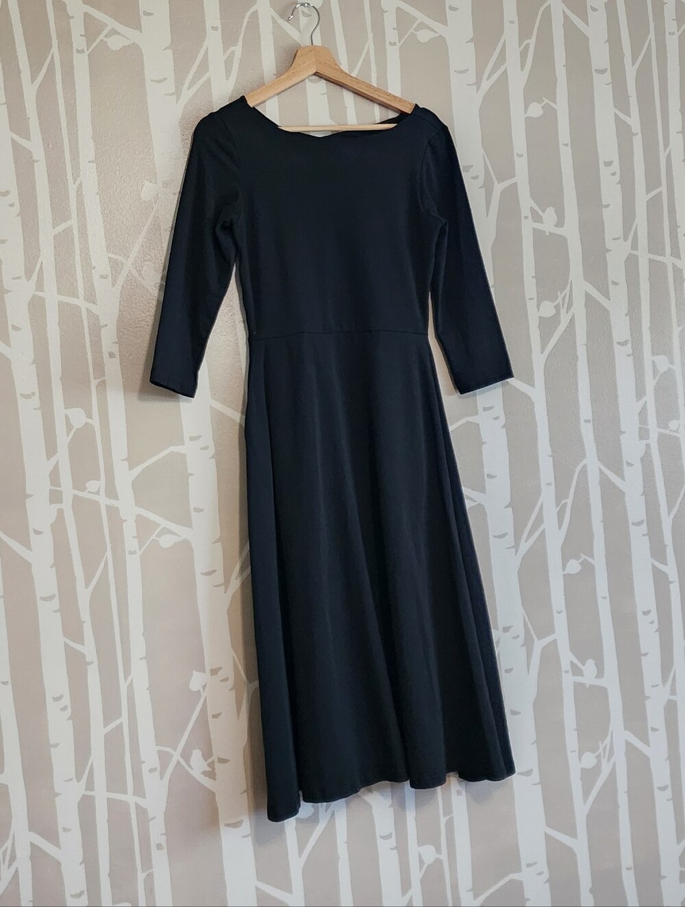Pact: Black Fit & Flare Twisted Back Midi Dress